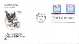 FDC 1991 SC #UZ5 PO4 Artcraft Cachet - Seattle, WA - Pair - J2651