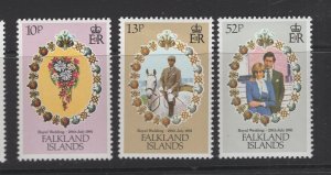 Falkland Islands  #324-26  (1981 Royal Wedding set) VFMNH CV $1.65