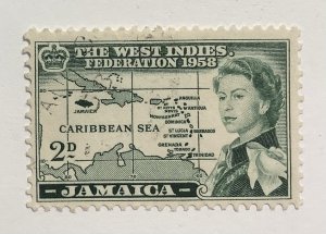 Jamaica 1958 Scott 175 used - 2p, Queen Elizabeth II & West Indies Federation
