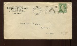 481 Schermack Used on Lord & Thomas Chicago Cover to CANADA w/Enclosure MG897