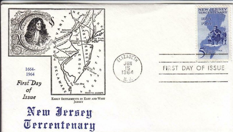 1964, 300th Anniv. New Jersey, Griffith Cachets, FDC (D15206)