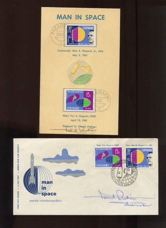 CLAUDE BOTTIAU SIGNED 1961 FDC'S SURINAM MEN IN SPACE GAGARIN & SHEPARD & MORE 