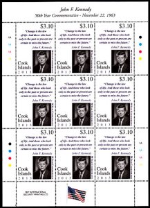 Cook Islands 2013 MNH Sc #1477 Sheet of 9 $3.10 John F Kennedy