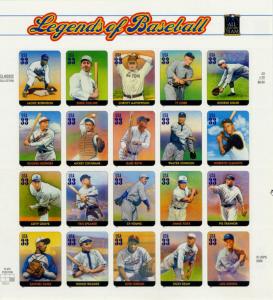 2000 33c Legends of Baseball, Souvenir Sheet of 20 Scott 3408 Mint F/VF NH