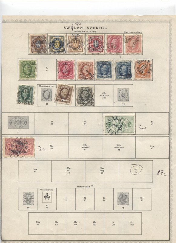 STAMP STATION PERTH- Sweden #85 Used Stamps on Pages - Unchecked