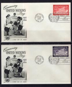 UN New York 27-28 United Nations Day Fleetwood Set of Two U/A FDCs