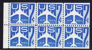 U.S. Airmail BOOKLET Pane (6) 1958 C51a  7cent Jet Airliner  VF/NH