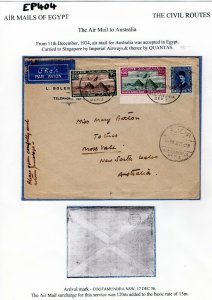 EGYPT Cover Air Mail Alexandria IMPERIAL AIRWAYS & QANTAS Australia 1934 EP404