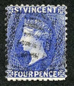 St Vincent SG43x 4d Ultramarine Blue Wmk Crown CA Reversed Perf 12 Cat 24