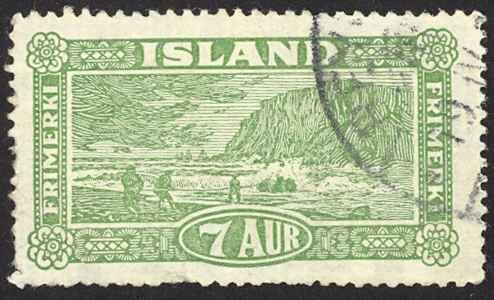 Iceland Sc# 144 Used 1925 7a yel green Landing the Mail