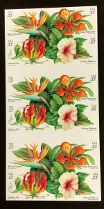 3313b  33 cent  Tropical Flowers Plate S24244  Mint pane of 20 1999  $6.60 face