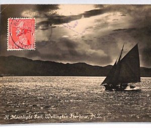 NEW ZEALAND Postcard *Wellington Harbour Sail* BOAT 1929 Real Photo SAILING PJ63