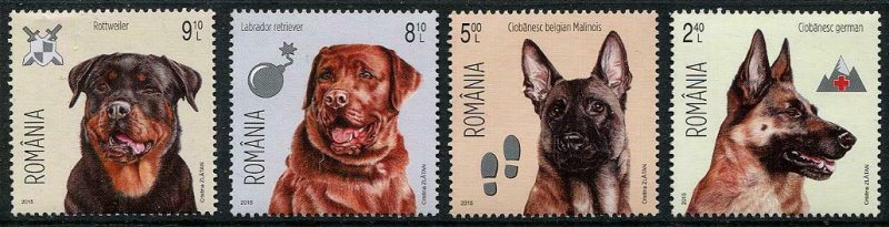 HERRICKSTAMP NEW ISSUES ROMANIA Sc.# 5729-32 Dogs 2015 (Rottweiler, Shepard)