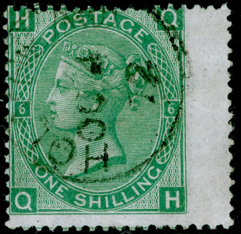 SG117, 1s green plate 6, FINE USED, CDS. Cat £45. QH