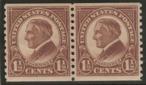 US Stamp #598 MINT - Warren G Harding Regular Issue 1923-29 Coil Pair