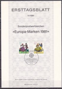 Germany, Scott cat. 1349-1350. Europa-Costumes stamps on Postal Bulletin. ^