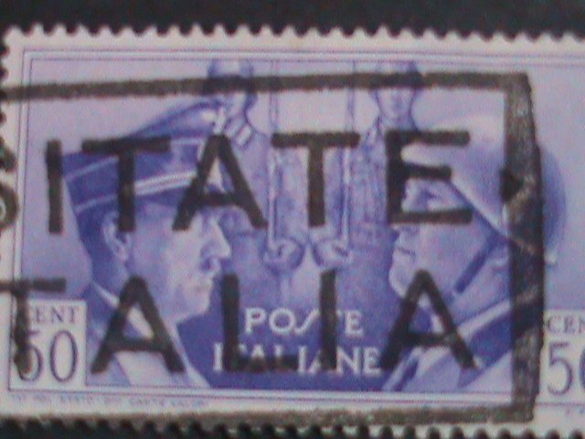​ITALY 1941 SC#416  81 YEARS OLD-HITLER & MUSSOLINI USED STAMP-FANCY CANCEL-VF