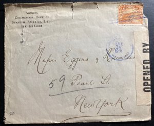 1919 San Salvador El Salvador Bank Censored Cover To New York USA