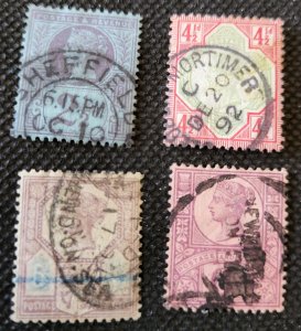 Great Britain, Q. Victoria Jubilee 1887-92,used,2 1/2p,4 1/2p,5p,6p, SCV$73.50