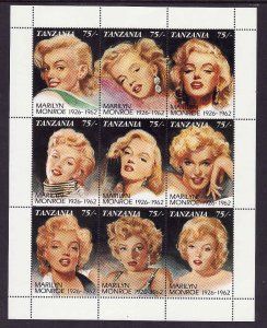 Tanzania-Sc#809-unused NH sheet-Marilyn Monroe-Movies-Cin