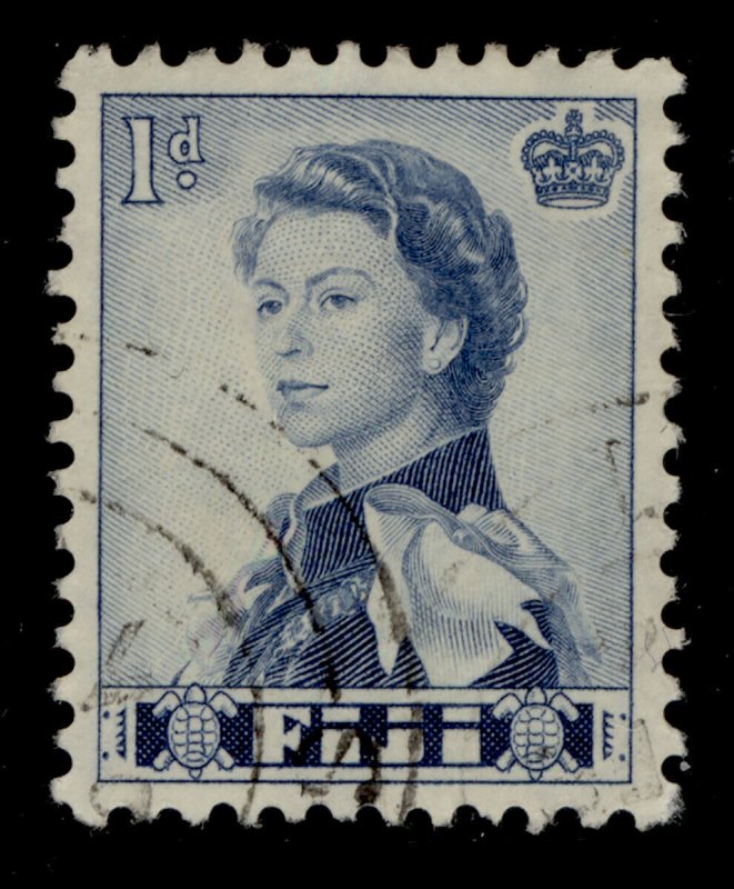 FIJI QEII SG299, 1d ultramarine, FINE USED. WMK SCRIPT.