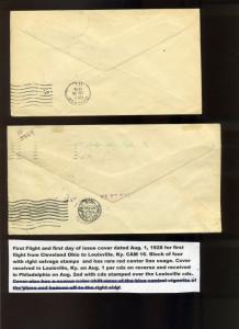 3 Scott #C11 Beacon Horizontal Line Block First Day Rate 8/1/28 Covers (Lot 601)