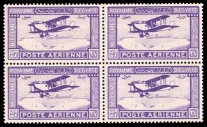 Egypt #C1 Cat$130+ (for hinged), 1926 27m deep violet, block of four, never h...