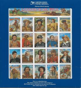 2870 MNH, Legends of the West, Error Sheet, scv: $125, FREE Shipping