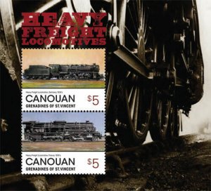 Canouan  2014 - GERMAN HEAVY FREIGHT LOCOMOTIVES Souvenir Sheet of 2 Stamps MNH
