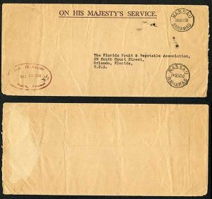 Bahamas QEII Official cover with Treasury handstamp