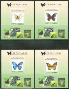 GUINEA 2014 BUTTERFLIES SET SOUVENIR SHEETS MINT NH THESE ONLY EXIST IMPERFORATE