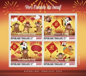 Togo - 2020 Chinese Year of the Ox - 4 Stamp Sheet - TG200312a