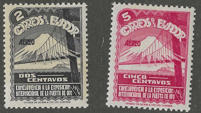 Ecuador, pair, Scott#c73-74, mint, hinged, 2, cents, Golden gate bridge,