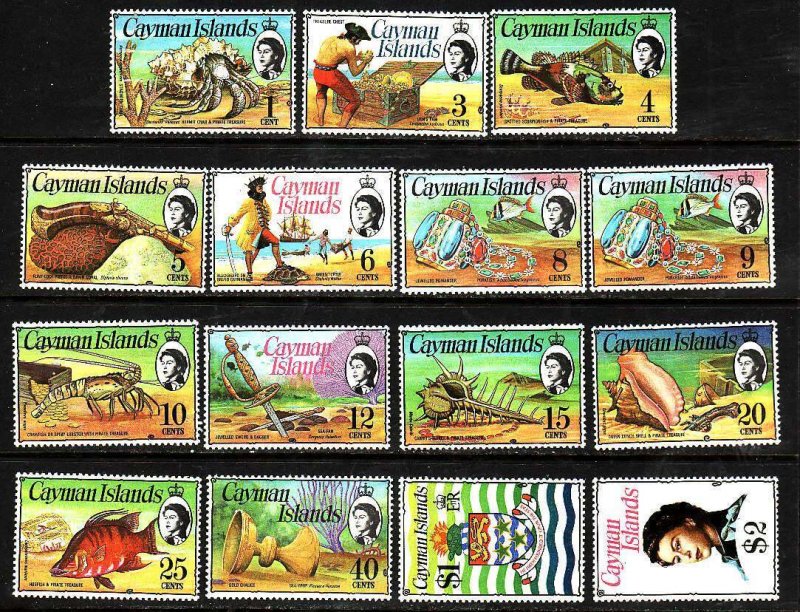 Cayman Is.-Sc#331-45- id9-unused NH set-Pirates-Fish-Marine Life-1974-5-