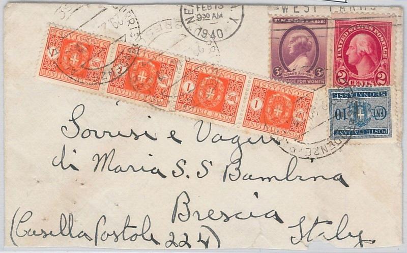 52472 -  UNITED STATES -  POSTAL HISTORY: COVER to ITALY 1940 - TAXED on ARRIVAL