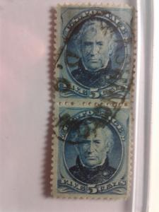 SCOTT # 185 TWIN USED FIVE CENT BLUE  1879 SPECIAL ONE DAY SALE !!