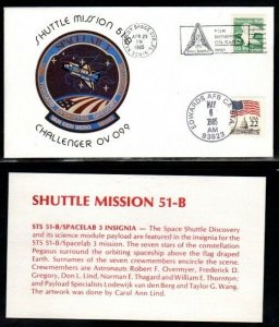 STS-51-B Shuttle Challenger launch 4/29/85 & return 5/6/85 (dual) - Astro covers