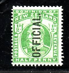 New Zealand-Sc#O33-unused hinged Official KEVII-1/2p yellow green-1910-