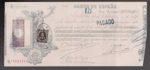 1899 Spain Sight Draft - Embossed paper - Banco De Espana -VF - superfleas