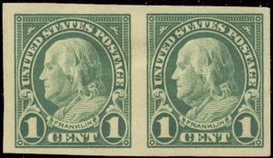 US # 575 1c Green, XF-SUPERB, mint hinged PAIR, Very Fresh and Select!
