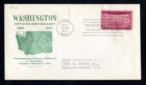 US 1939 Washington State Fiftieth Anniversary First Day Cover  CV $12.50