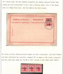 SAMOA Page *Q FLAW* STRIP{3} Mint & *GRI* OCCUPATION Overprint Card WW1 MAL66