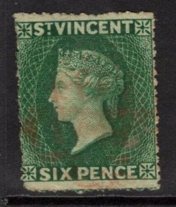 ST.VINCENT SG19b 1875 6d DEEP BLUE-GREEN USED 