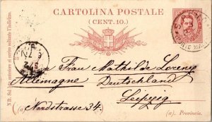 Italy 10c King Umberto I Postal Card c1890 S. Remo (Porto Maurizio) to Leipzi...