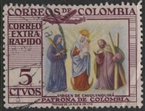 Colombia C291 (used) 5c Virgin of Chiquinquira, dp plum & multi (1957)