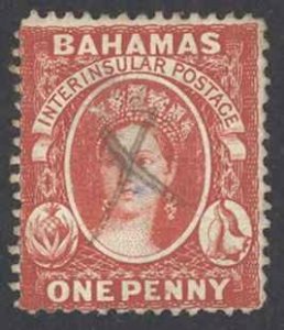 Bahamas Sc# 12 perf 12 1/2 Used 1863-1865 1p vermilion Queen Victoria