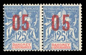 French Colonies, Dahomey #36var (YT 37Aa) Cat€20, 1892 5c on 25c, se-tenant...