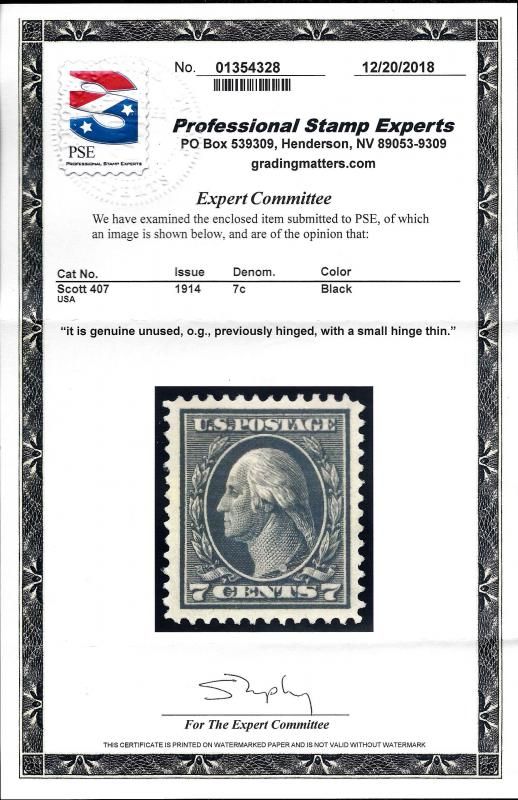 407 Mint,OG,H... PSE Cert... SCV $70.00