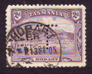 Australia Tasmania 1904 Sc#104 2d Violet Hobart Perfin. USED.