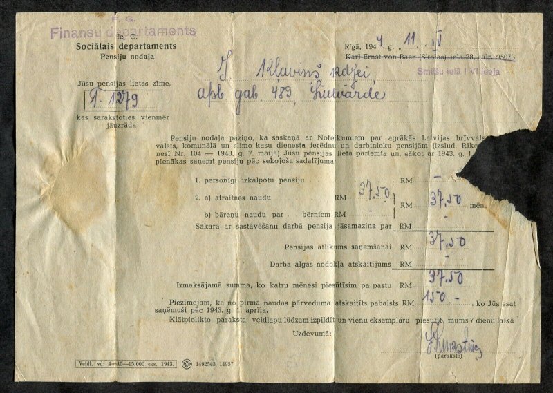 p181 - LATVIA Germany Occupation Ostland 1944 Hitler Overprint on Cover Document